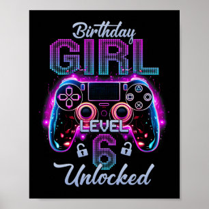 Póster Jugador Chica Nivel 6 Videojuegos desbloqueados 6t