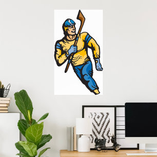 Póster Jugador Clásico de Hockey Deporte Atlético Retro