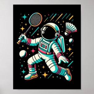 Póster Jugador de bádminton astronauta deporte lanzadera
