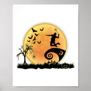 Póster Jugador De Badminton Y Cos De Halloween De La Luna