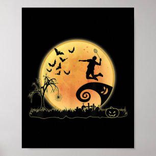 Póster Jugador de bádminton y silueta de luna Halloween C