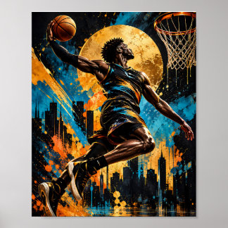 Póster Jugador de Baloncesto Abstracto Elevándose hacia l