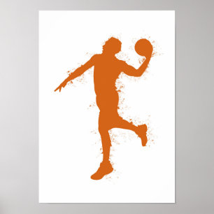 Póster Jugador de Baloncesto - Acuarela sobre Fondo Blanc