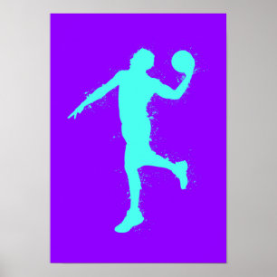 Póster Jugador de Baloncesto - Acuarela sobre Fondo Púrpu