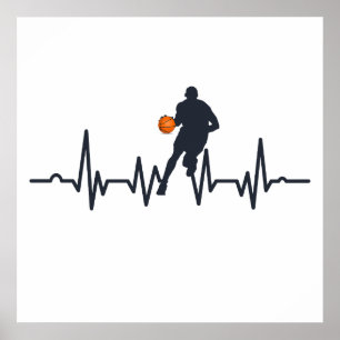 Póster jugador de baloncesto con latido del corazón