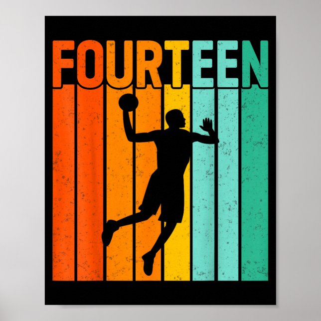 Póster Jugador de baloncesto de cumpleaños catorce 14 año (Frente)