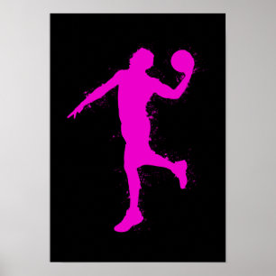 Póster Jugador de Baloncesto Magenta - Acuarela Abstracta