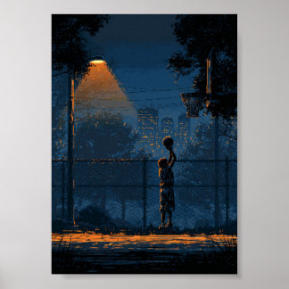 Póster Jugador de Baloncesto Nocturno Bajo la Farola