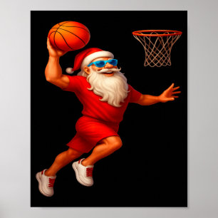 Póster Jugador de Baloncesto Santa Genial Machacando Xmas