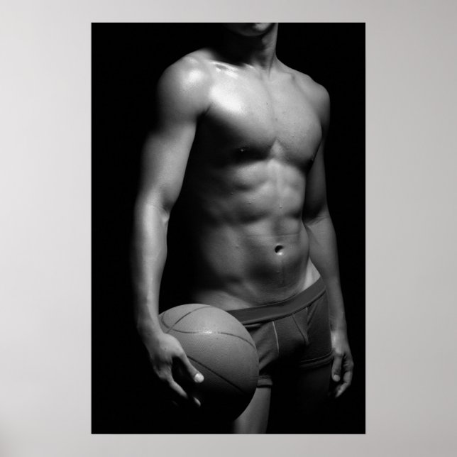Póster jugador de baloncesto W6 en blanco y negro (Frente)