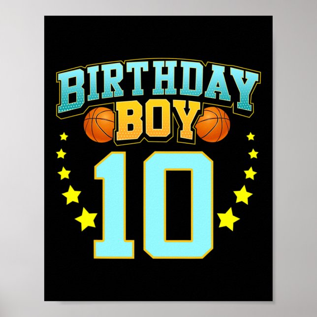 Póster Jugador de básquetbol de 10 años décimo cumpleaños (Frente)