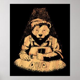Póster Jugador de Bear Poker Jugando Tarjetas Lucky Gambl