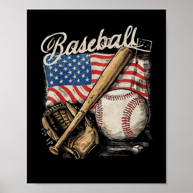 Póster Jugador de béisbol de la bandera americana Bate Fa (Frente)