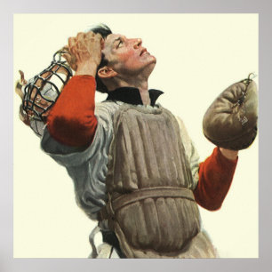 Póster Jugador de béisbol deportivo vintage, receptor mir