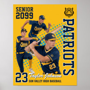 Póster Jugador de béisbol senior collage de foto personal
