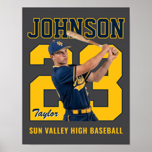 Póster Jugador de béisbol senior número foto personalizad