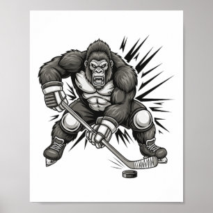 Póster Jugador de Bigfoot jugando hockey divertido Sasqua