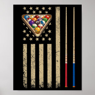Póster Jugador de billar con bandera americana vintage