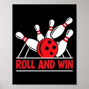 Póster Jugador de bolos Roll And Win divertido jugador de