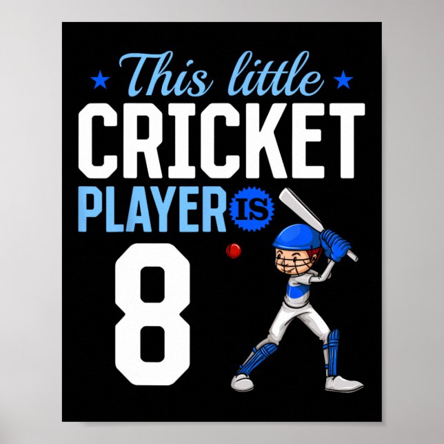 Póster Jugador de cricket cumpleaños 8  (Frente)