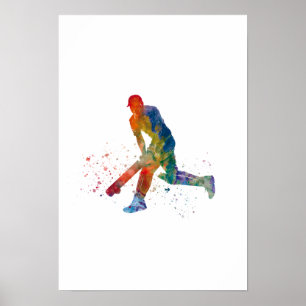 Póster Jugador de cricket en acuarela