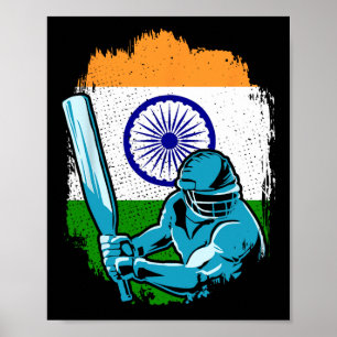 Póster Jugador de críquet de la India Bandera de la India