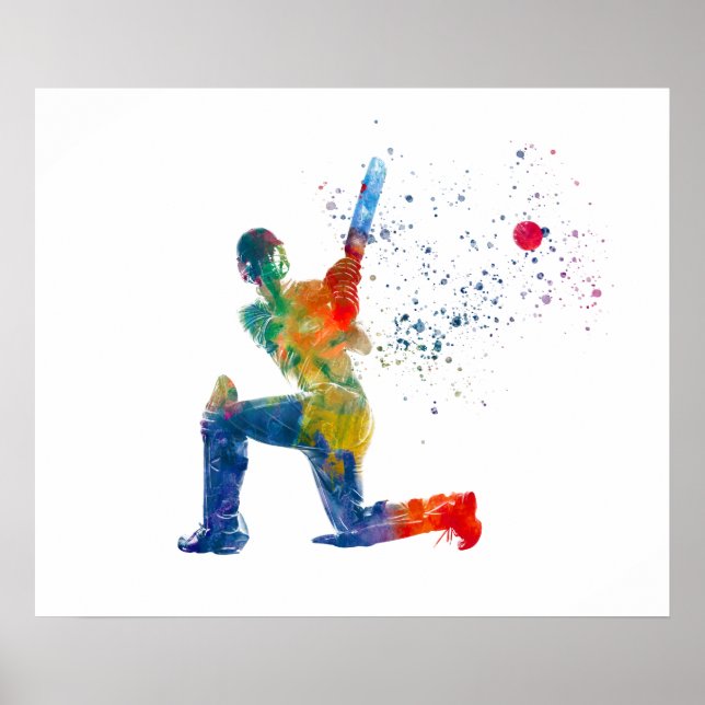Póster Jugador de críquet en acuarela (Frente)