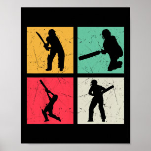 Póster Jugador de críquet Silueta retro de críquet Críque