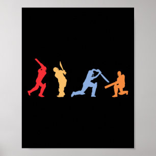 Póster Jugador de críquet Silueta retro de críquet Sp de 