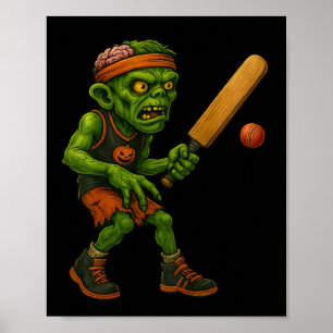 Póster Jugador de Críquet Zombie Espeluznante Diseño de F