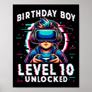 Póster Jugador de Cumpleaños de Niños de Nivel 10 desbloq