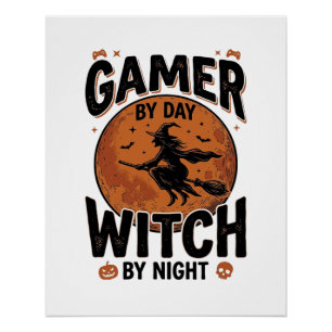 Póster Jugador De Día Bruja De Noche Diseño Retro De Jueg
