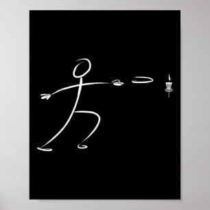Póster Jugador de Disc Golf Stickman Divertido Lanzando D