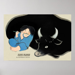 Póster Jugador de flauta Kamisaka Sekka Oxherd Japón CC04