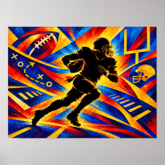 Póster Jugador de Fútbol Americano en Silueta en Acción