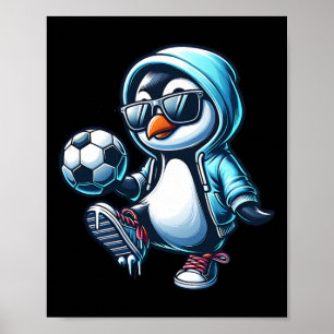 Póster Jugador de fútbol de pingüino genial con gafas de 