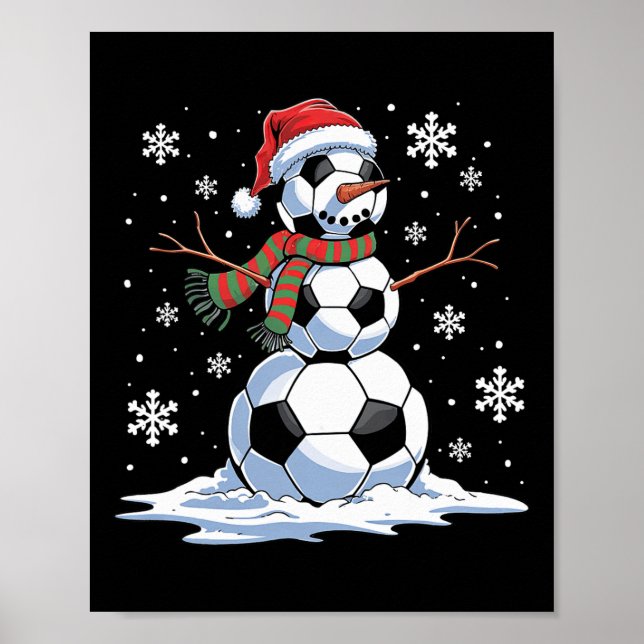 Póster Jugador de fútbol de snowman Santa Hat Navidades F (Frente)