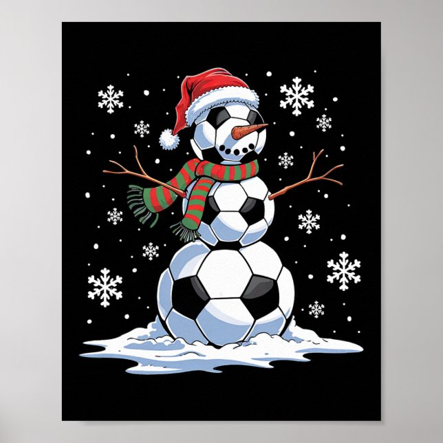 Póster Jugador de fútbol de snowman Santa Hat Navidades F (Frente)