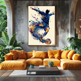 Póster Jugador de Fútbol de Tinta Fluida Abstracta – Movi