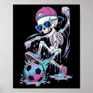 Póster Jugador de fútbol esqueleto de goteo de neón graff