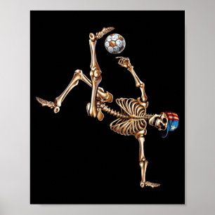 Póster Jugador de fútbol esqueleto patada en bicicleta de