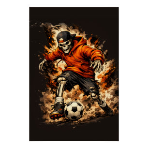 Póster Jugador de Fútbol Esqueleto Streetwear Caricatura 