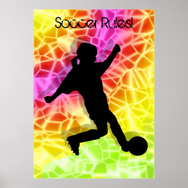 Póster Jugador de fútbol y mosaico fluorescente (Frente)
