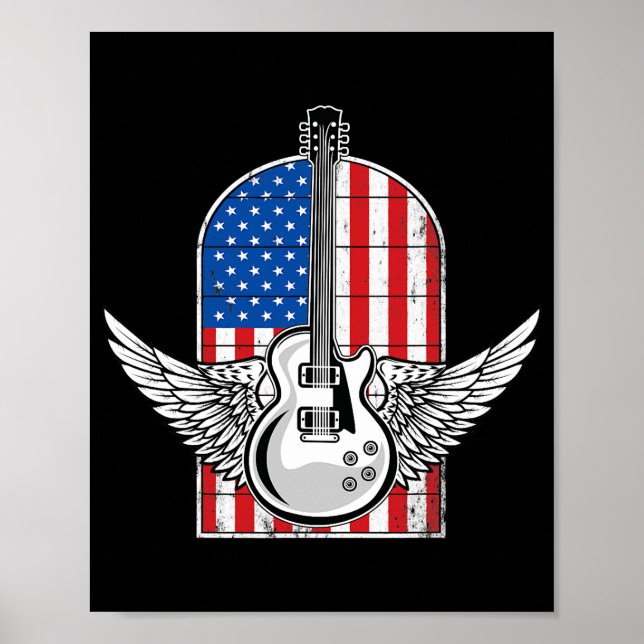 Póster Jugador de guitarra con bandera estadounidense de  (Frente)