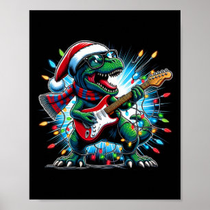 Póster Jugador de Guitarra Dinosaurio Navidad Divertido T