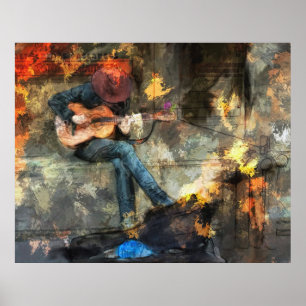 Póster Jugador de guitarra en Gorra Cowboy