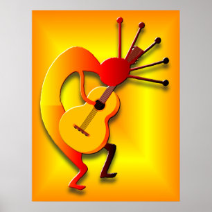 Póster Jugador de guitarra en oro