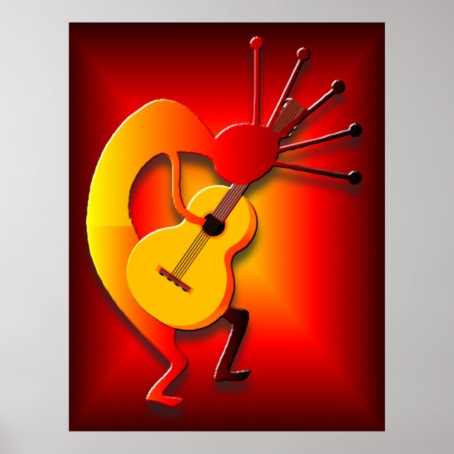 Póster Jugador de guitarra en rojo (Frente)