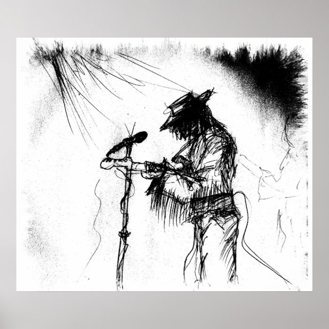 Póster Jugador de guitarra y banda de música azul en el e (Frente)