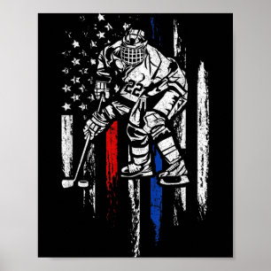 Póster Jugador de Hockey Bandera Americana Patriótica Usa